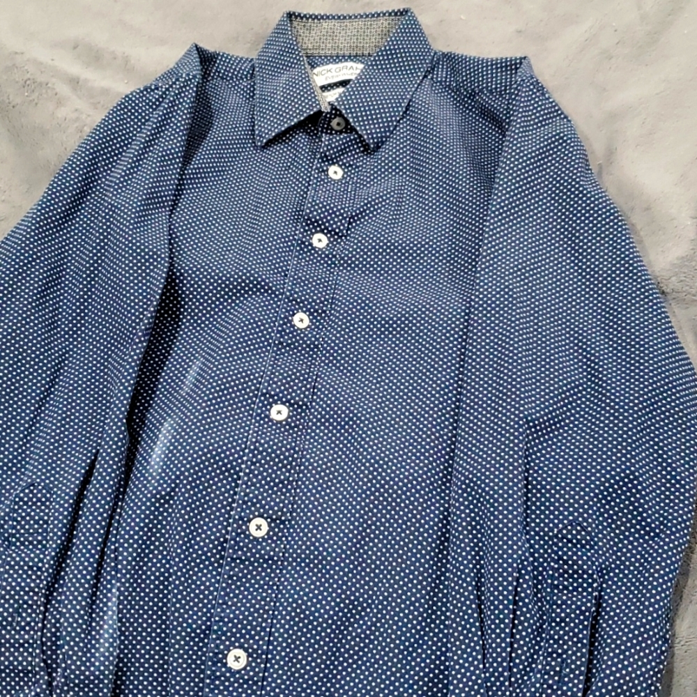 Navy blue and white Nick Graham dress shirt
